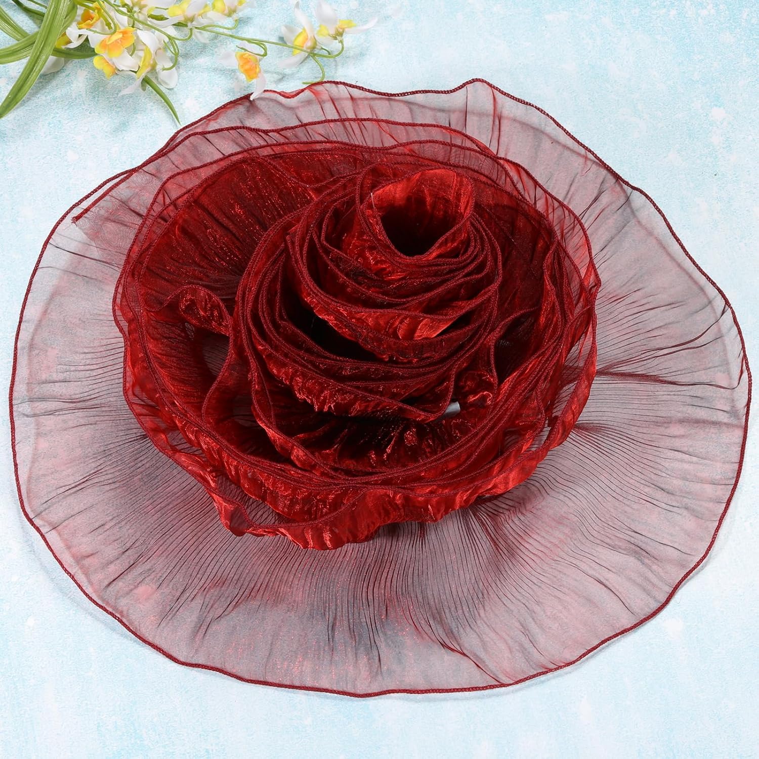 PATIKIL Ruffle Lace Trims, 10 Yards Retro Organza Fabric Trim Tulle Decorative Ruffle Lace Border for DIY Sewing Dress Bag Costume Trimming Craft Cake Decor, Red