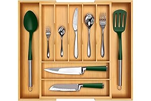 Bamboo Silverware Organizer - Expandable Drawer Dividers