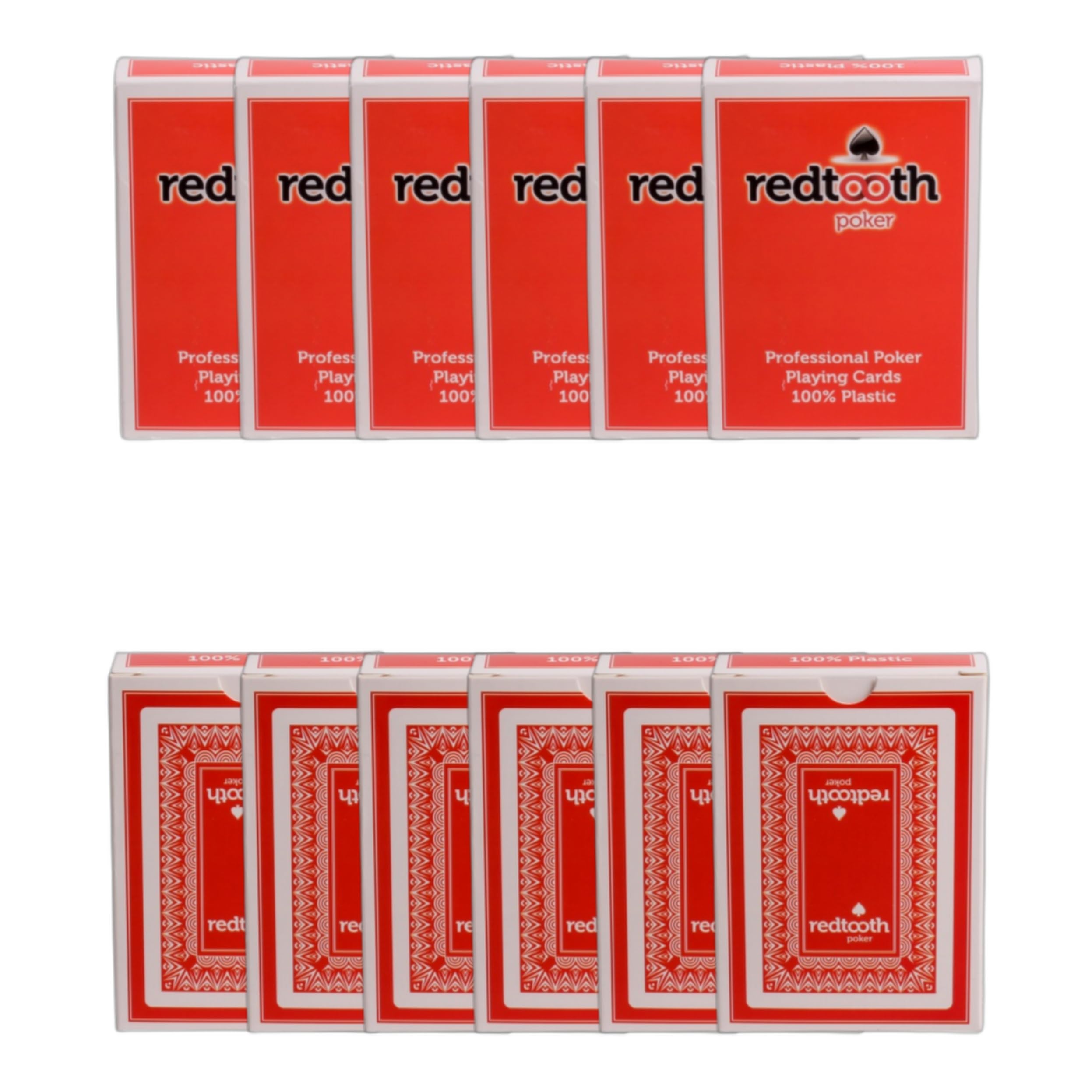 Redtooth Poker Professional Deck of Red Playing Cards | Set of 12 Packs | Casino with 4 Jumbo Indexes | Waterproof 100% Plastic | 54pcs Including 2 Jokers