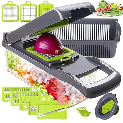 TADRUP Vegetable Chopper, Veggie Chopper with Container, Cutter, Dicer, Slicer,12 in 1 Multifunctional Slicer for Fruits and Vegetables, Pack of 1