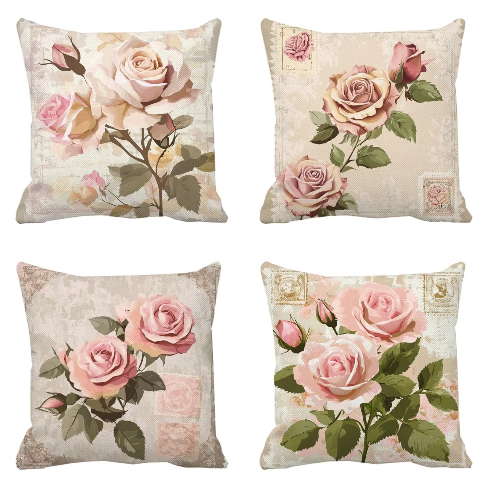 Cuscini da Esterno Impermeabile 65x65 Rosa Cuscini per Divano Decorativo Moderno Cushion Covers Modello Bifacciale Quadrate Lino Copricuscini Divano per Giardino Balcone Soggiorno Ufficio Fiore Q-4