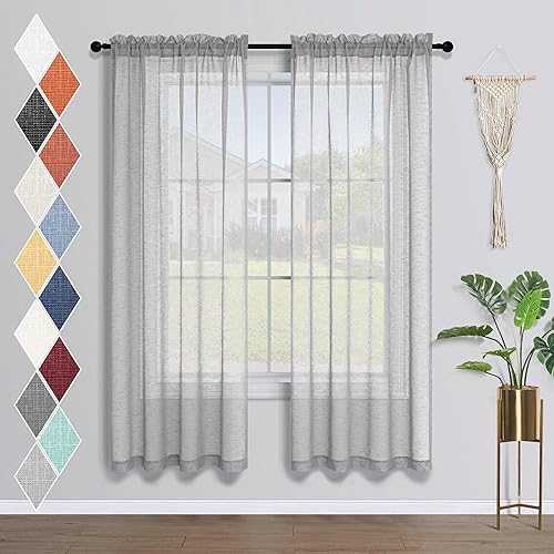 MrsNaturall Cortinas semitraslúcidas blancas de 38 x 63 pulgadas de largo