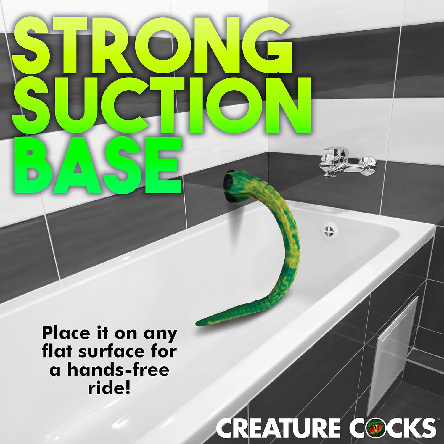 CREATURE COCKS Titan Tentacle Extra Long Silicone Dildo for Men, Women, & Couples. Extra Long Fantasy Dildo with Suction Cup Base. Harness Compatible & Premium Silicone. 1 Piece, Green & Yellow.