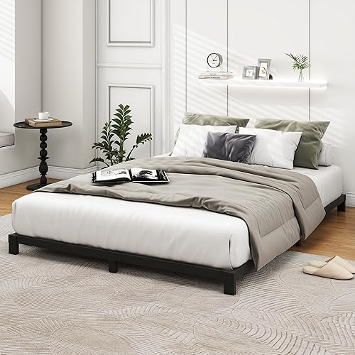 Miniatura 9 de Base de cama matrimonial de 5 pulgadas de perfil bajo, plataforma de metal doble, no necesita somier, base de colchón de listones de acero de metal