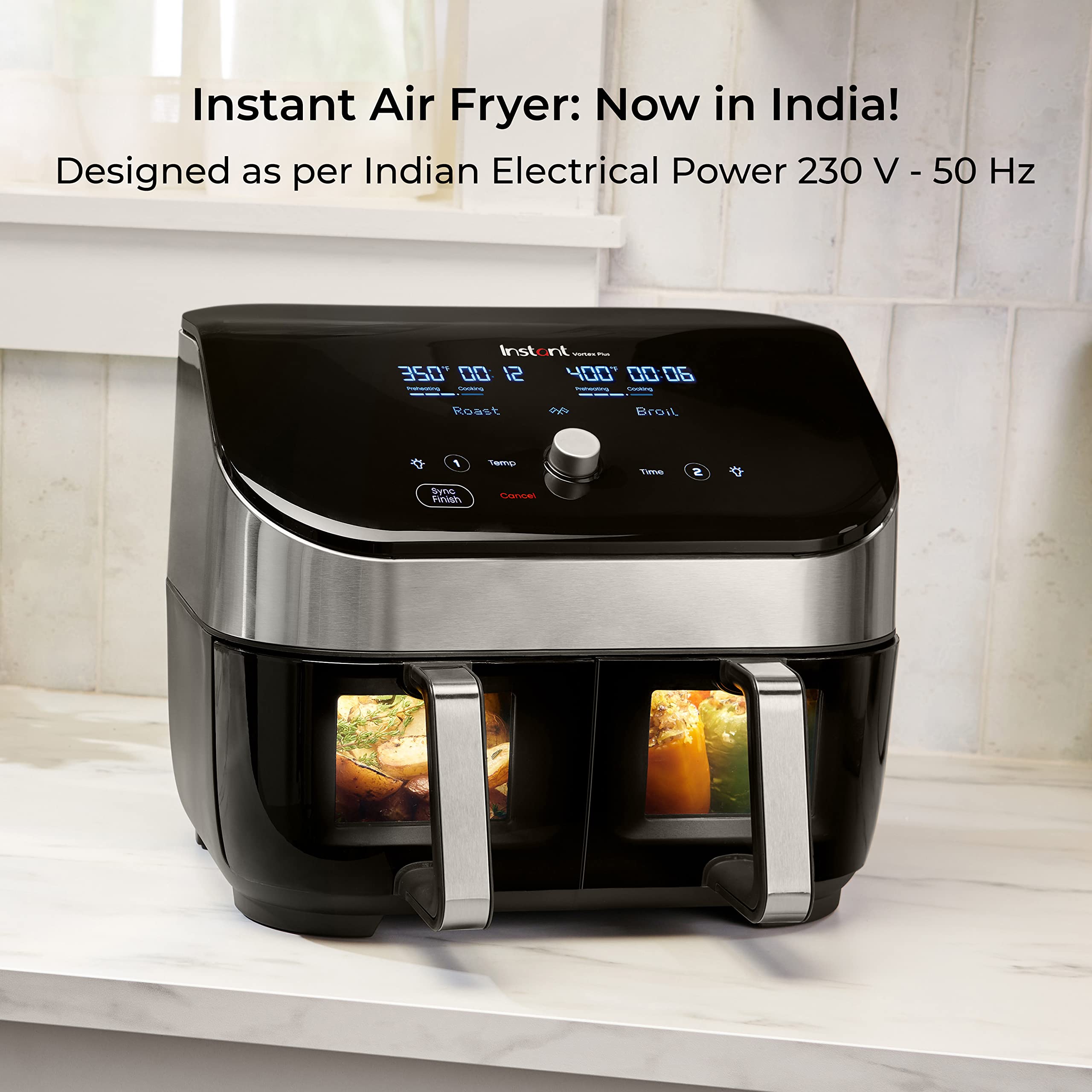 Instant Vortex Plus エアフライヤーオーブン 8 in 1 Instant Pot Air Fryer, Vortex 8 Litre ClearCook Dual Basket, Touch