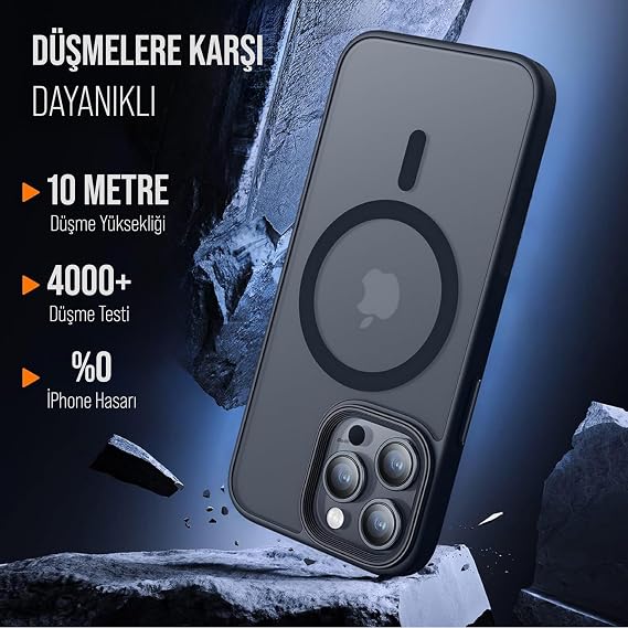 Babilden iPhone 12 Pro Max için Kılıf Kamera Korumalı Magsafe Wireless Şarj Özellikli Mat Şeffaf Renkli Kılıf Siyah