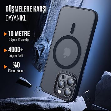 Babilden iPhone 12 Pro Max için Kılıf Kamera Korumalı Magsafe Wireless Şarj Özellikli Mat Şeffaf Renkli Kılıf Siyah