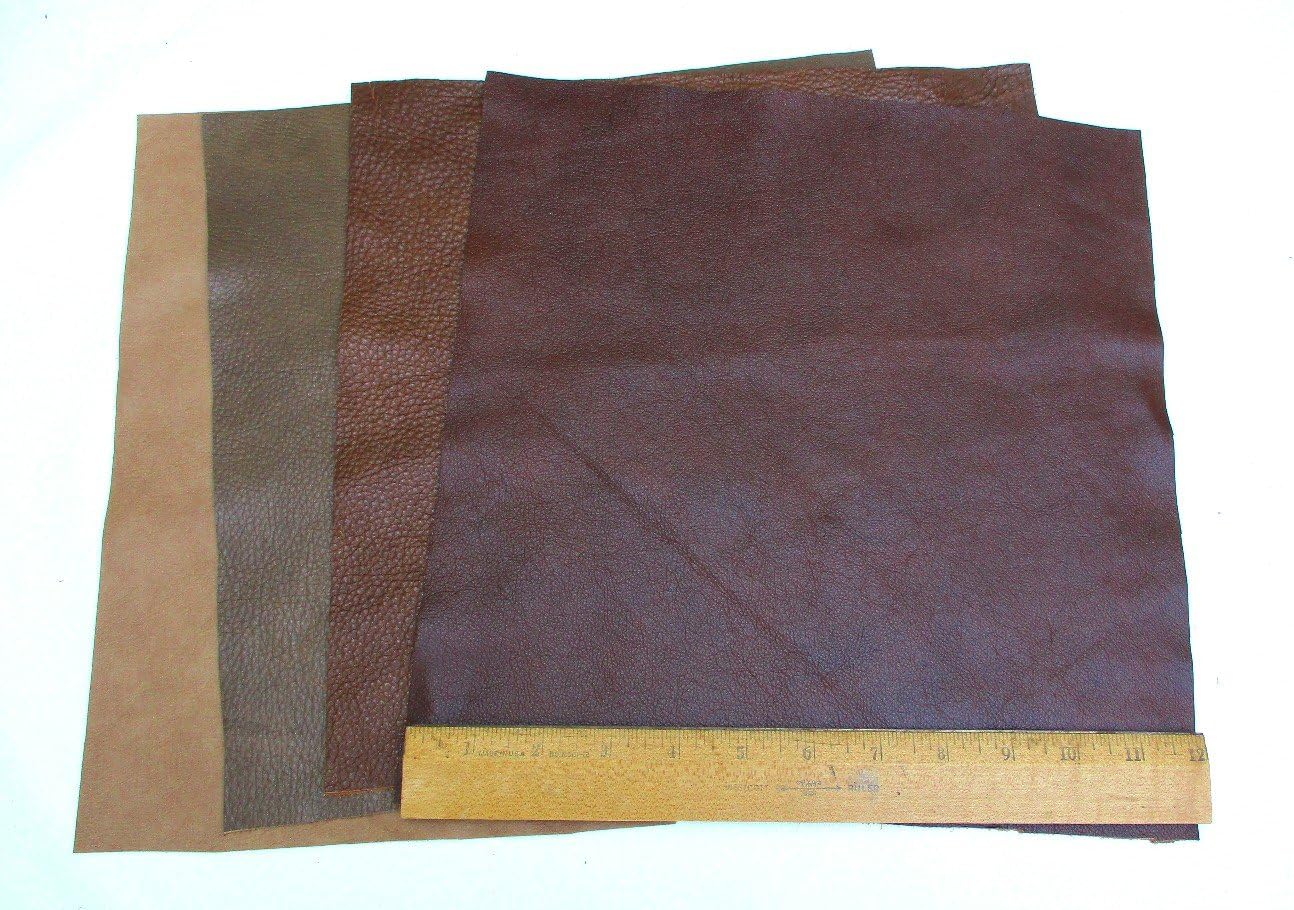 Scrap Upholstery Leather Mixed Brown Pieces Light Weight 4 Square Feet