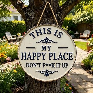 Funny Metal Sign - This Is My Happy Place Don't F It Up 12x12in Vintage Rustic Tin Sign, Farmhouse Outdoor Art, Happy Place Sign for Outside Porch Patio Garden Farm Bar Coffee Wall Home Decor
