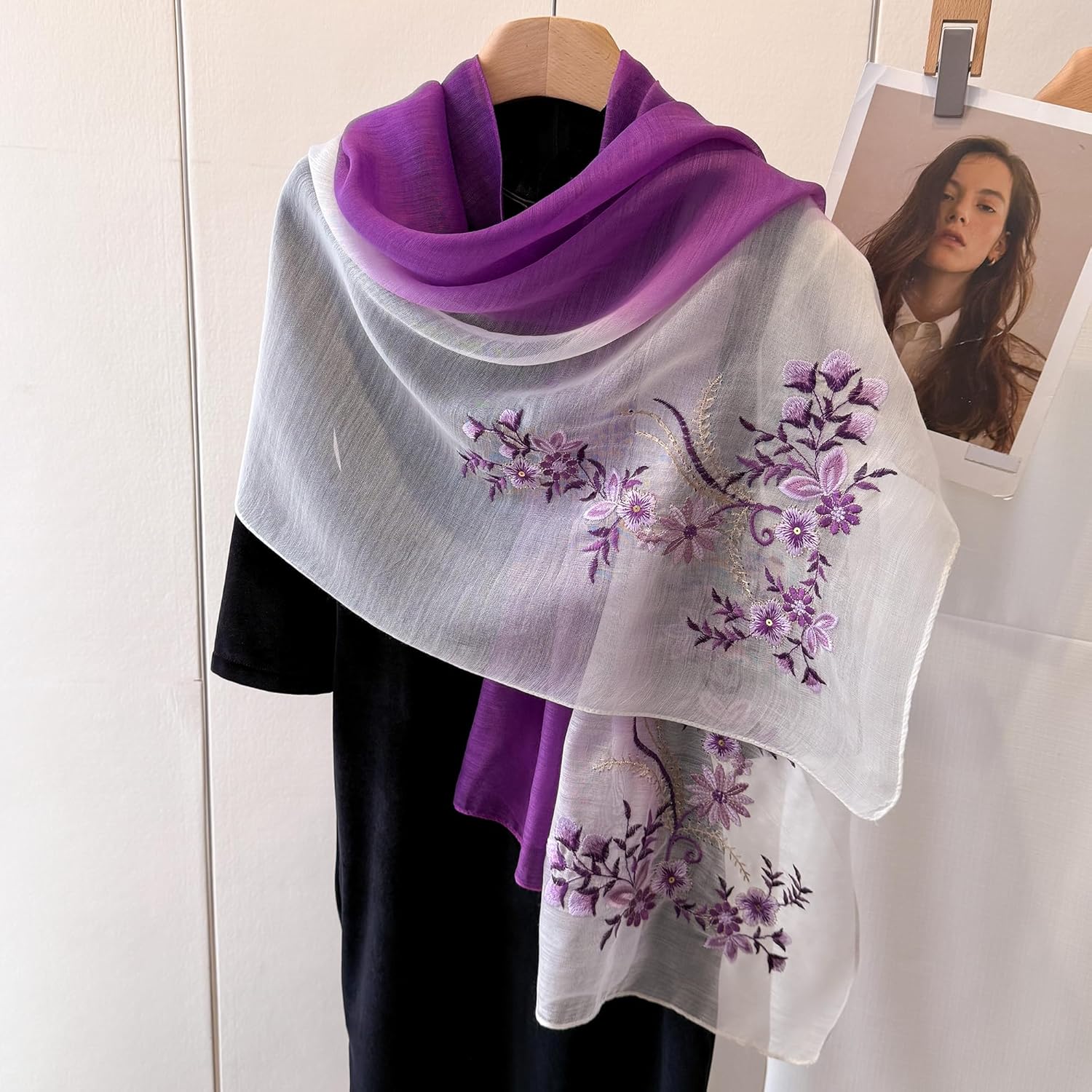 WINCESS.YU Silk Scarf for Women Lightweight Shawls and Wraps for Weddings Fashion Pashmina Shawl Embroidered Scarves