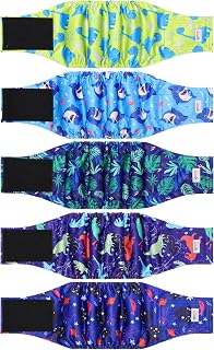 5 Pack Dog Diapers Male Reusable, Premium Belly Bands for Dogs, High Absorbing Male Dog Pee Wraps for Doggie in Incontinence or Excitable Urination Dinosaur XS