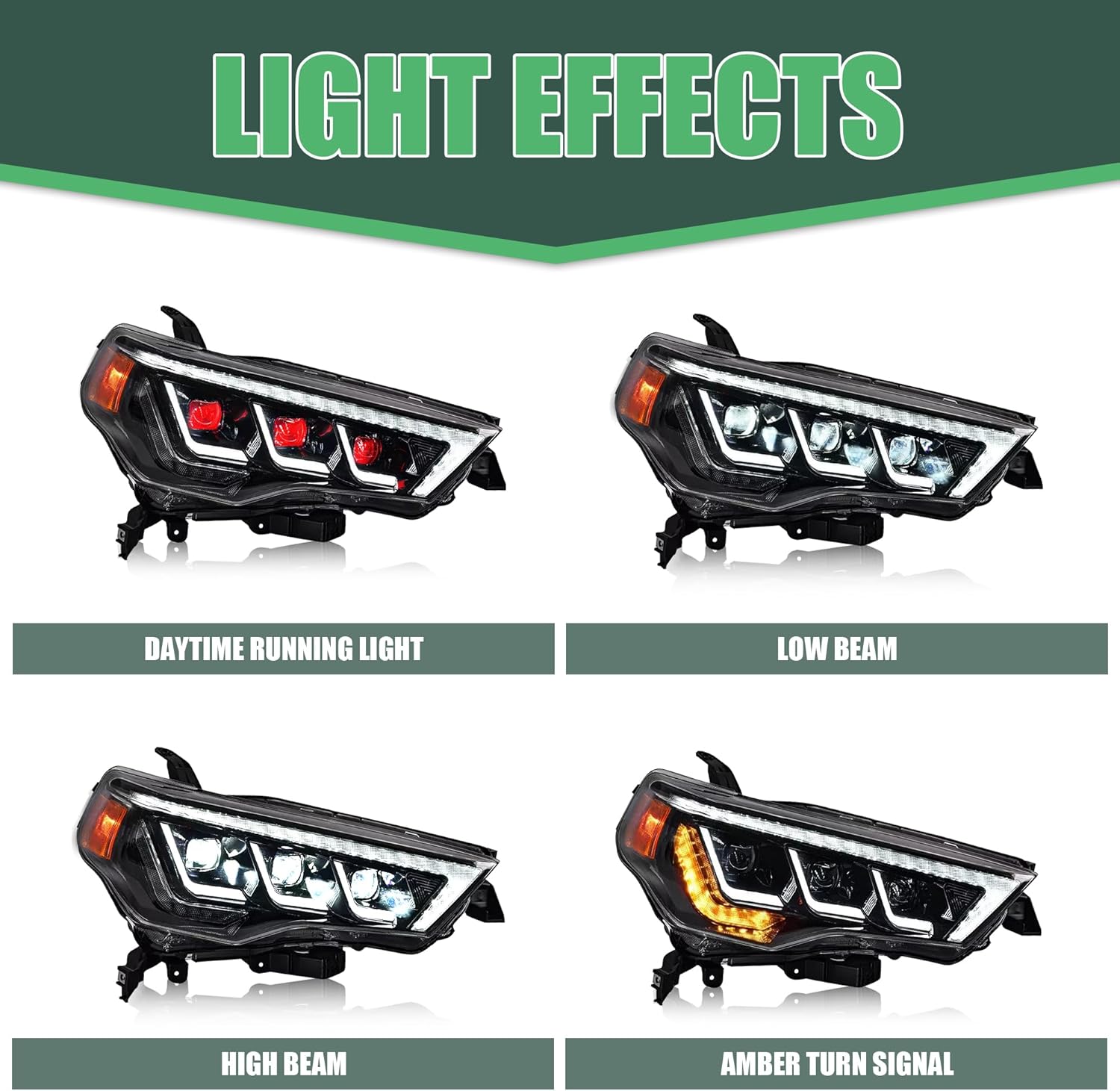 letsdate Projector Headlights Compatible For 5th Gen N280 Facelift 4Runner Pickup Trucks 2014-2023 w/Dynamic Animation w/Amber Sequential Turn Signal, Can Switch to Red Eye