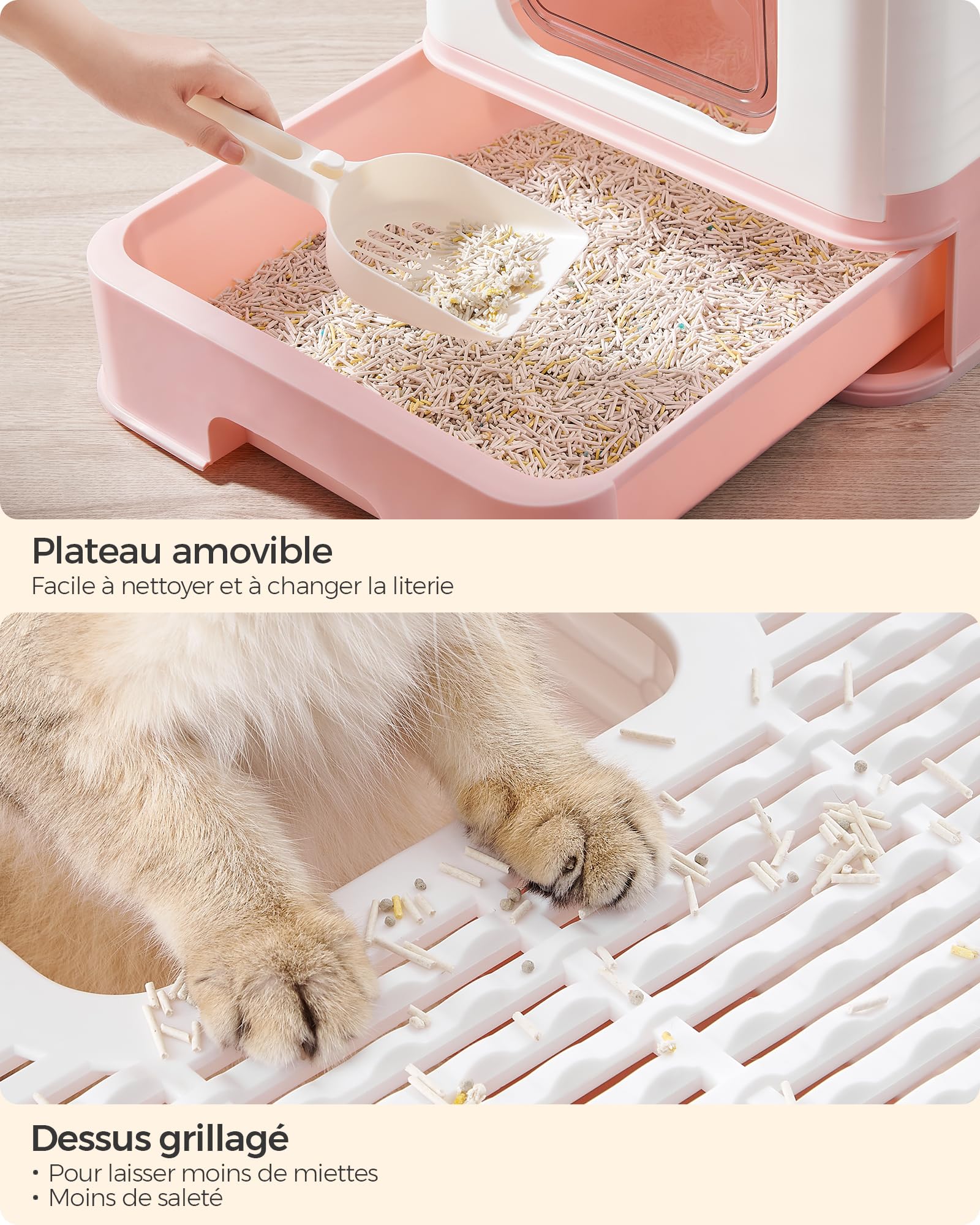 Feandrea Bac à Litière Fermé pour Chat, pour Grand Chat, Capacité 15 kg | Maison de Toilette, Plateau Amovible, Pelle, Brosse, Anti-Traces, Anti-fuites, Collection BOXAL PPT001P01