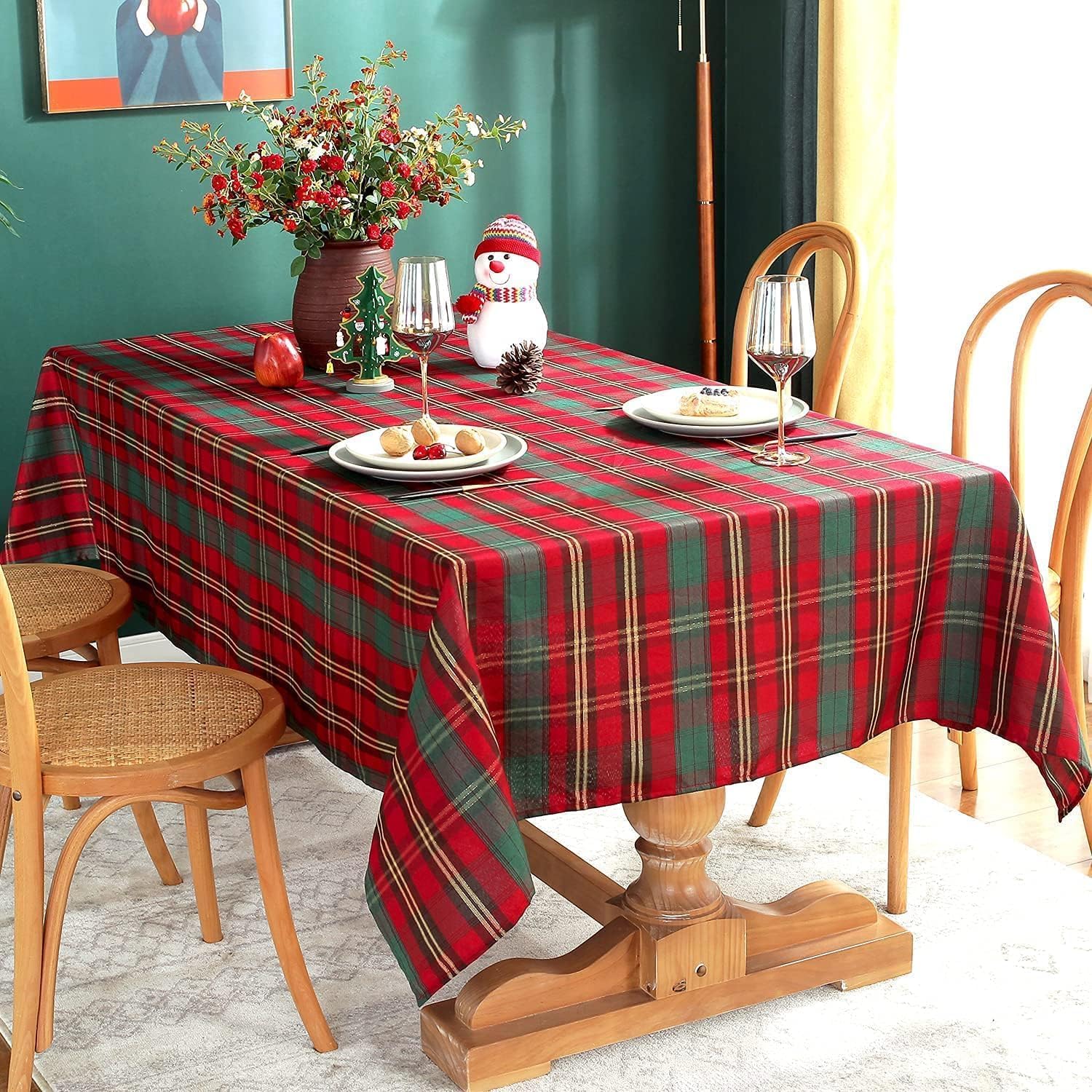 Christmas Tablecloth Red,Plaid Rectangle Xmas Metallic Fabric Table Cloth Dust-Proof Wrinkle Resistant Heavy Weight Polyester Table Cloths for Holiday Kitchen Dinning Tabletop(60" x 120")
