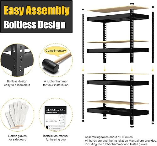 Miniatura 5 de PrimeZone Estantes de almacenamiento de 4 niveles de 36 pulgadas de ancho x 16 pulgadas de profundidad x 55 pulgadas de alto, estantes de