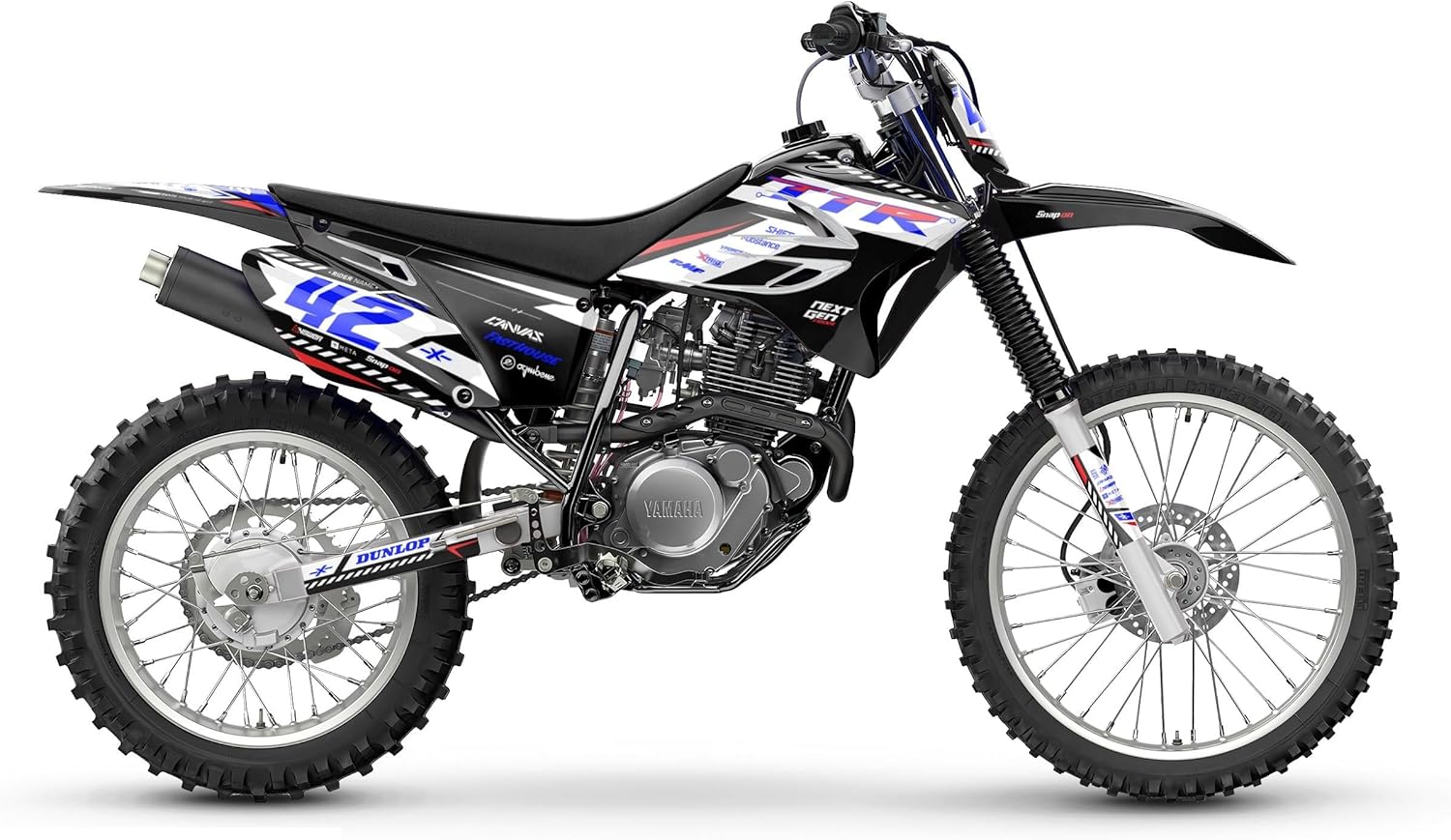 Graphics Kit for Yamaha TT-R230 (2005-2023) LETHAL Series Blue-red 16 Mil - Dirt bike Custom Racing Graphics Decals Stickers Kit, no-plastics