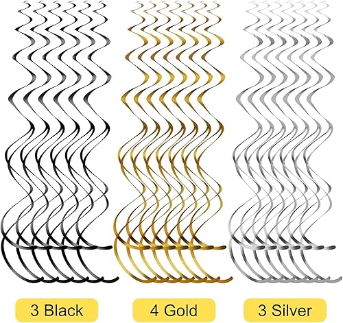 Miniatura 5 de 30 piezas de decoraciones de fiesta de cumpleaños 90, tarjetas decorativas de fiesta de cumpleaños 90 y remolinos colgantes para decoración de