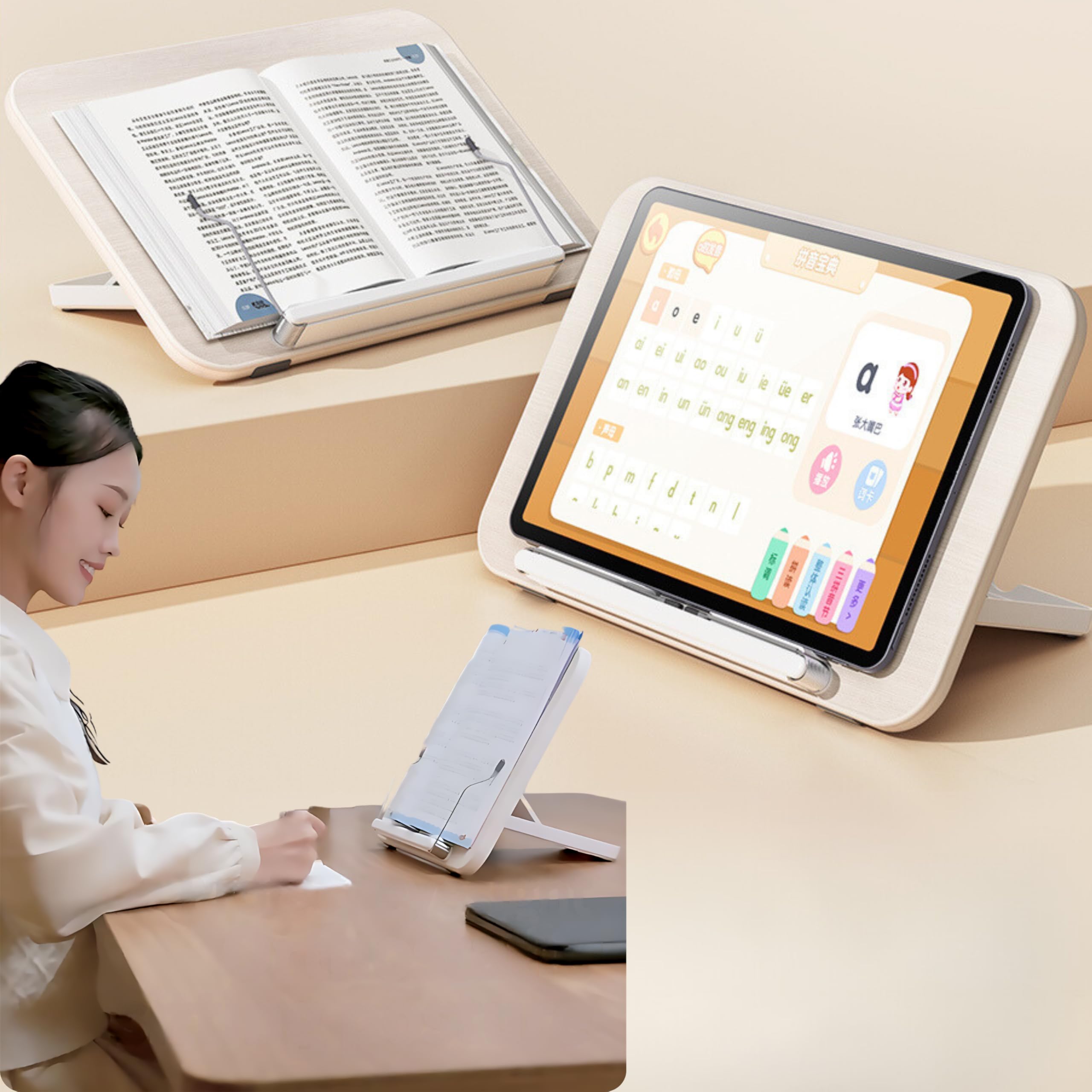 New Book Stand for Reading, Writing, Painting and Used As Laptop Stand for Desk, 360 Degree Rotatable Multi-Functioal Book Reading Stand Adjustable Height-Angle (YD-12)