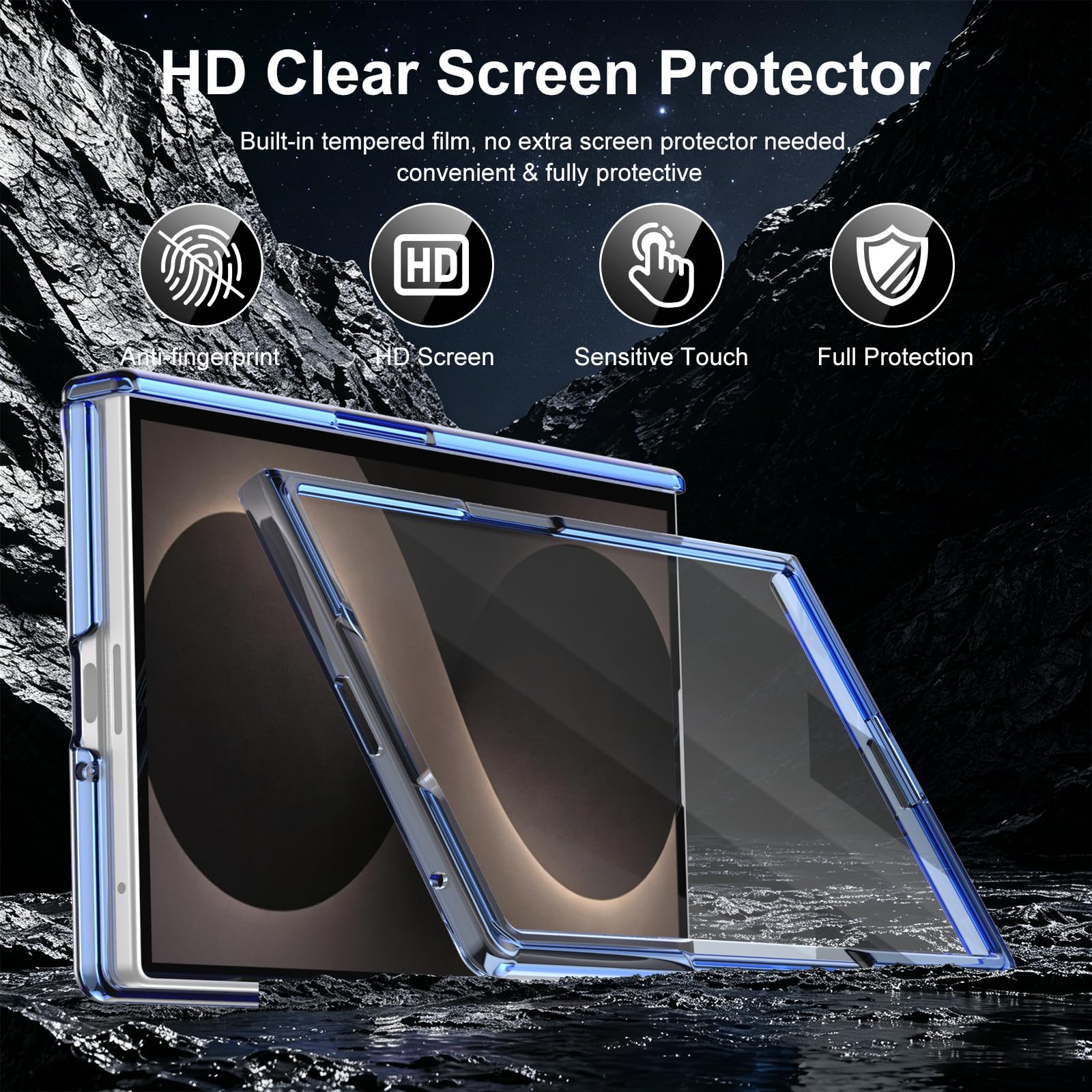 für Galaxy Z Fold 8 (breit) Magnetische Hülle, Scharnierschutz Blau
