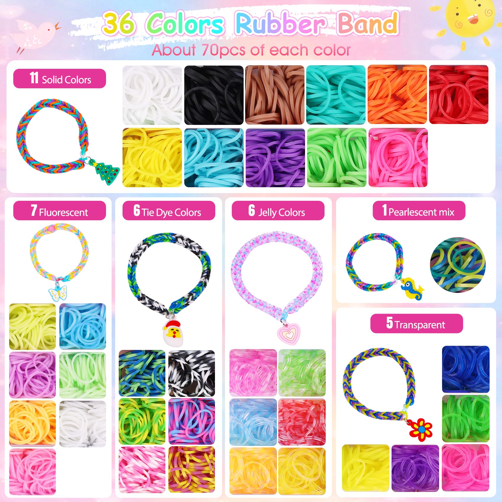 LUZOON Elastici per Braccialetti, 2800+ 36 Colori Braccialetti Elastici Kit Elastici Colorati per Braccialetti, Kit Elastici per Braccialetti Fai Da Te