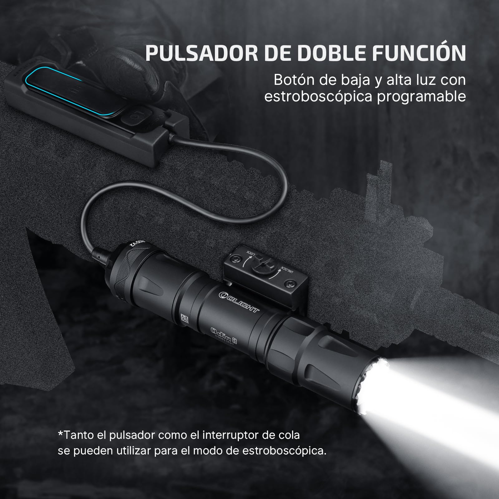 OLIGHT Odin S Linterna Táctica Potente Recargable Adaptación de Picatinny 1500 Lúmenes 250 Metros con Interruptor de Presión Remoto Mejorado IPX8 (Negro)