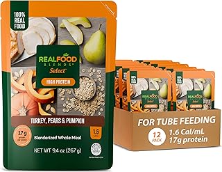 Real Food Blends Select Turkey, Pears & Pumpkin – Pureed Food Meal for Feeding Tubes, 9.4 oz Pouch (Pack of 12 Pouches)