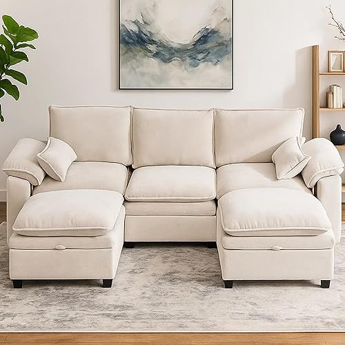 Miniatura 7 de Sofá modular en forma de L de 100 pulgadas, sofá con almacenamiento otomano, sofá nube de felpilla con asiento profundo de felpa para sala de estar,