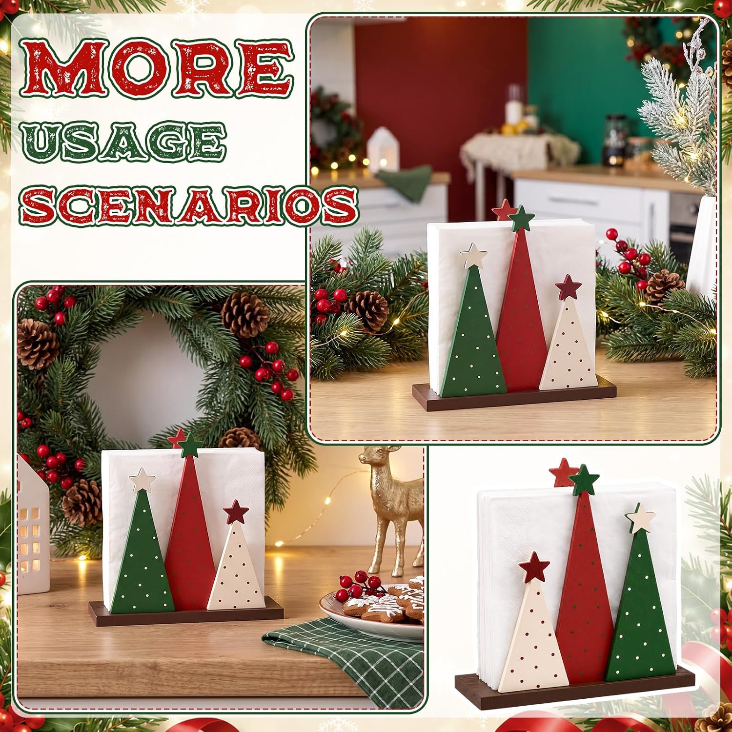 Suclain Wooden Christmas Tree Napkin Holder Xmas Table Decor