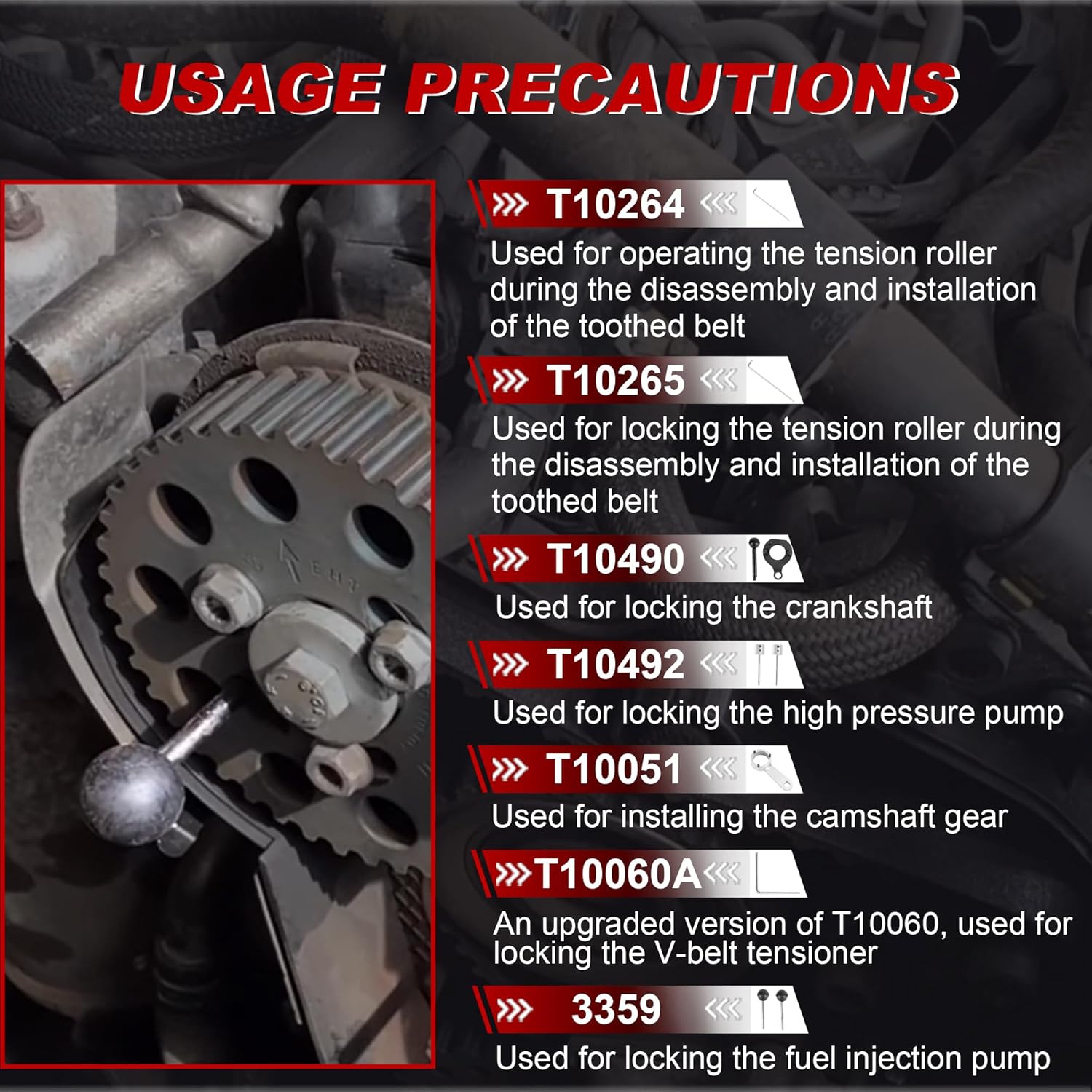 12Pcs Camshaft Timing Belt Tool Kit Compatible for VW Tiguan Compatible for Audi Compatible for Seat Compatible for Skoda 1.6 2.0 TDI Diesel Replace T10264 T10265 T10060A 3359 T10051 T10490