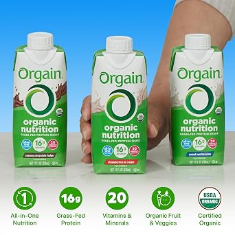 Orgain Organic Nutritional Protein Shake, 16g Grass Fed Whey Protein, Meal Replacement, 20 Vitamins & Minerals, Fruits & Vegetables, Variety Pack, Chocolate, Vanilla, Strawberry, 11 Fl Oz (12 Pack)