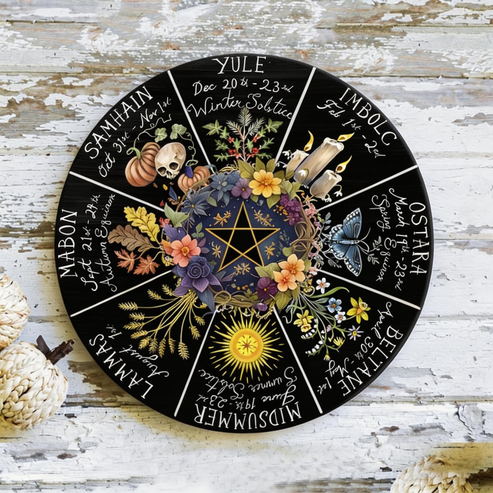 RIVEENY Wheel Of The Year Wall Hanging, 12inch Sabbats Pagan Witch