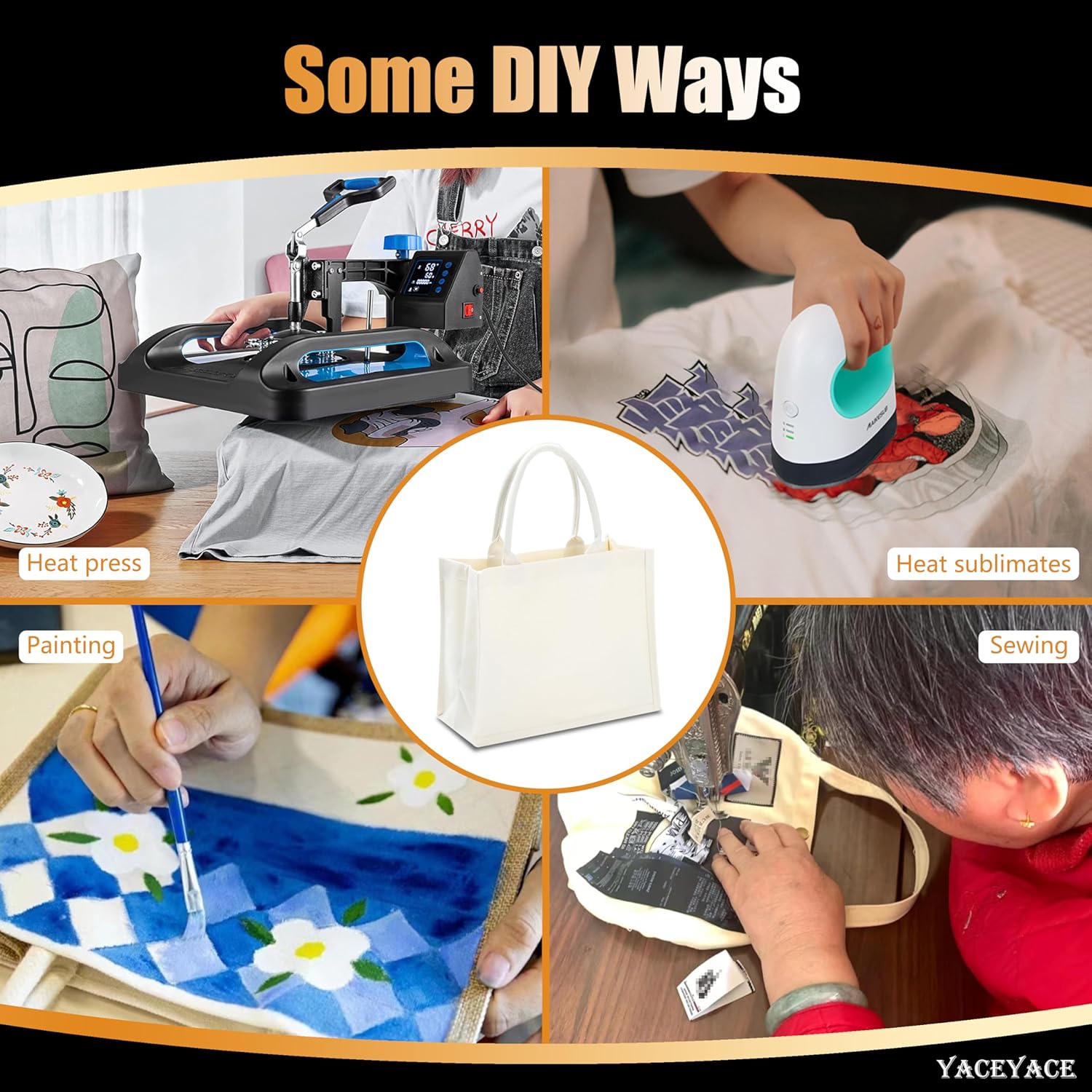 Canvas Tote Bags for Travel, Work & Beach - 14.5"x6"x10" Reusable Grocery Bags - Plain & DIY, Bulk Pack of 1 - Image 2