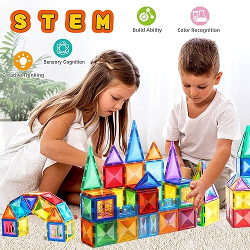Miniatura 6 de TOKBLOK 64 piezas de azulejos magnéticos de diamante transparente, bloques de construcción educativos STEM para niños y niñas de 3 a 6 años  Ideal