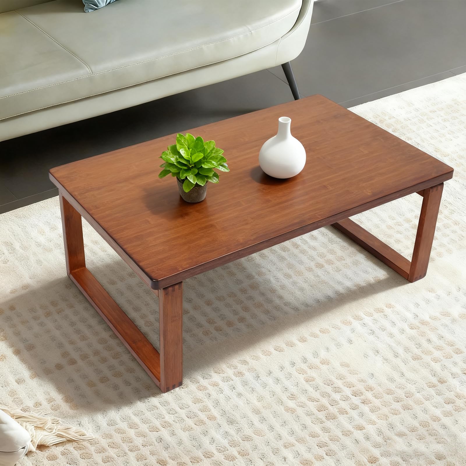 Bambusowy stolik kawowy, składany, obciążenie do 100 kg, niski stolik pomocniczy i podłogowy, do salonu, tatami, herbaty i medytacji, naturalne drewno (80 x 50 x 31 cm)