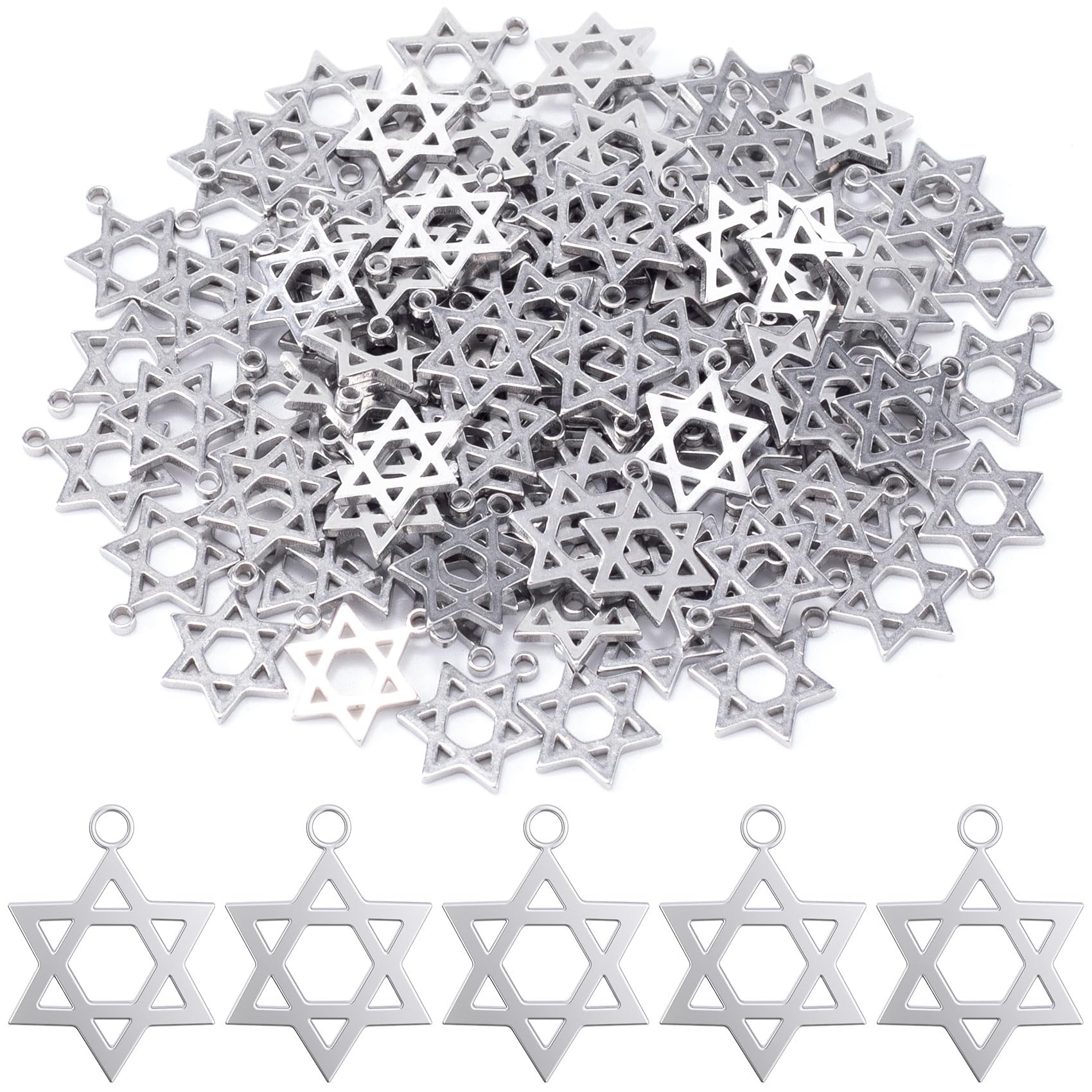 OIIKI 50PCS Star of David Charm Pendants for Jewelry Making, 304 Stainless Steel Hexagonal Star Pendants for DIY Jewelry Crafts, Necklace, Bracelets