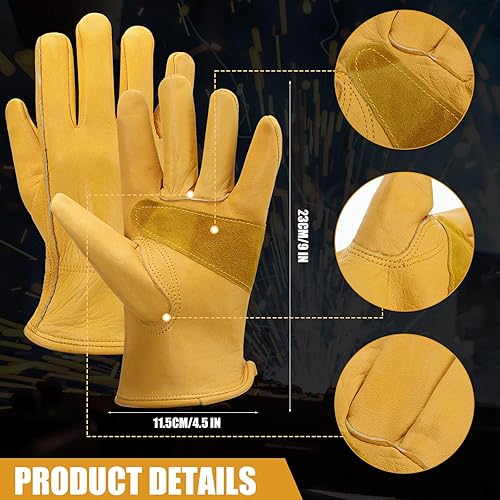 Miniatura 3 de 16 pares de guantes de cuero de vaca a granel para hombres, guantes de cuero de jardinería para trabajo, resistentes a cortes, construcción,