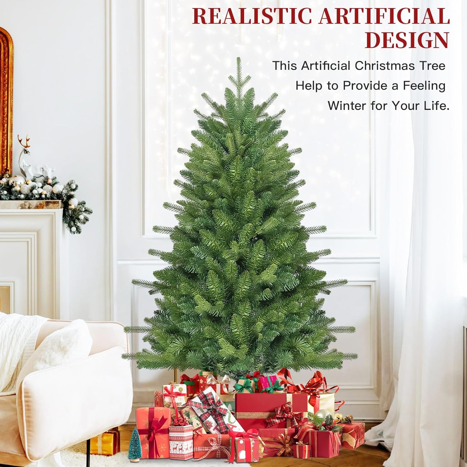 4FT Christmas Tree with PE and PVC Branch Tips,Metal Hinge and Metal Foldable Base for Home,Lobby,Office and Party Decoration