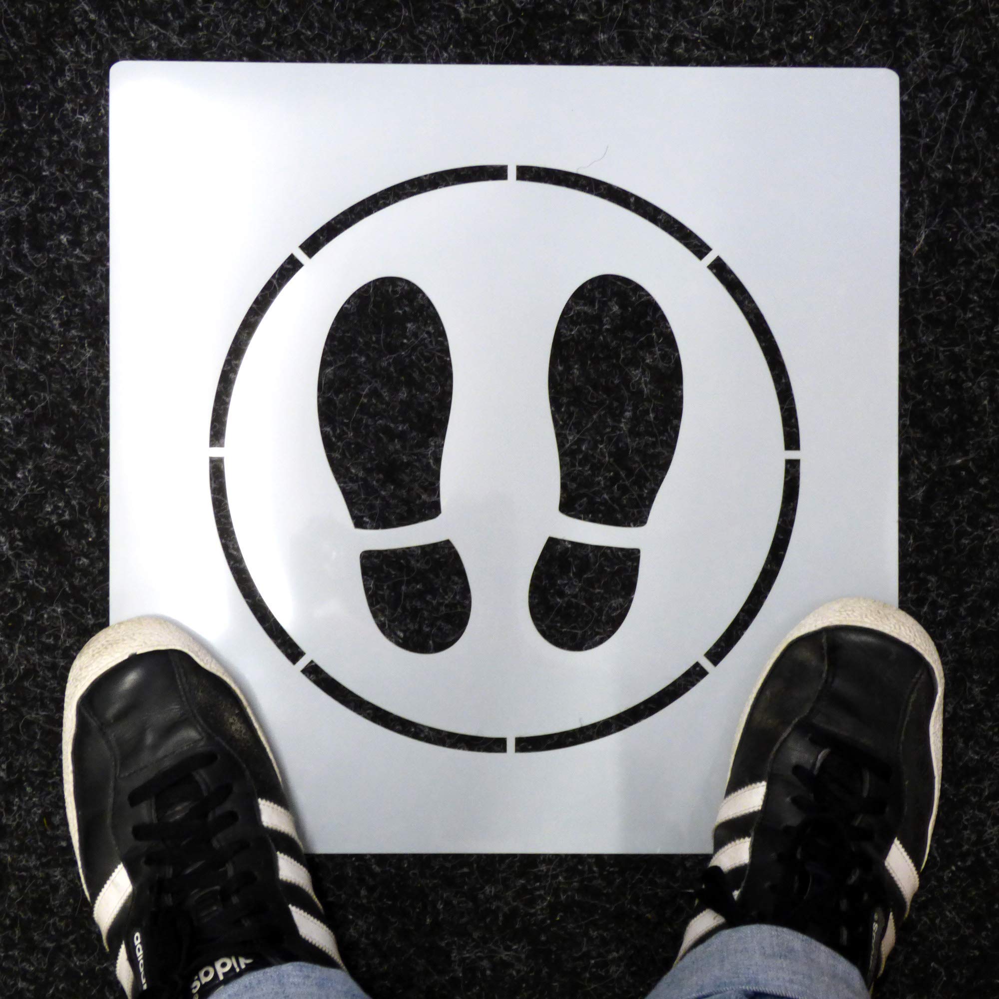 Social distancing Floor Sign Stencil - Foot Prints Sign - Interior Exterior use - Shops, Public Spaces, Reusable Durable Floor Marking, Painting Stencil - Various Size Options (Design 40x40cm)