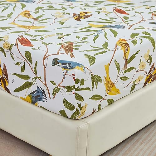 Miniatura 5 de Brandream Juego de sábanas de lujo con estampado de pájaros florales orientales, colecciones de ropa de cama de lujo, 800 hilos, 100% algodón