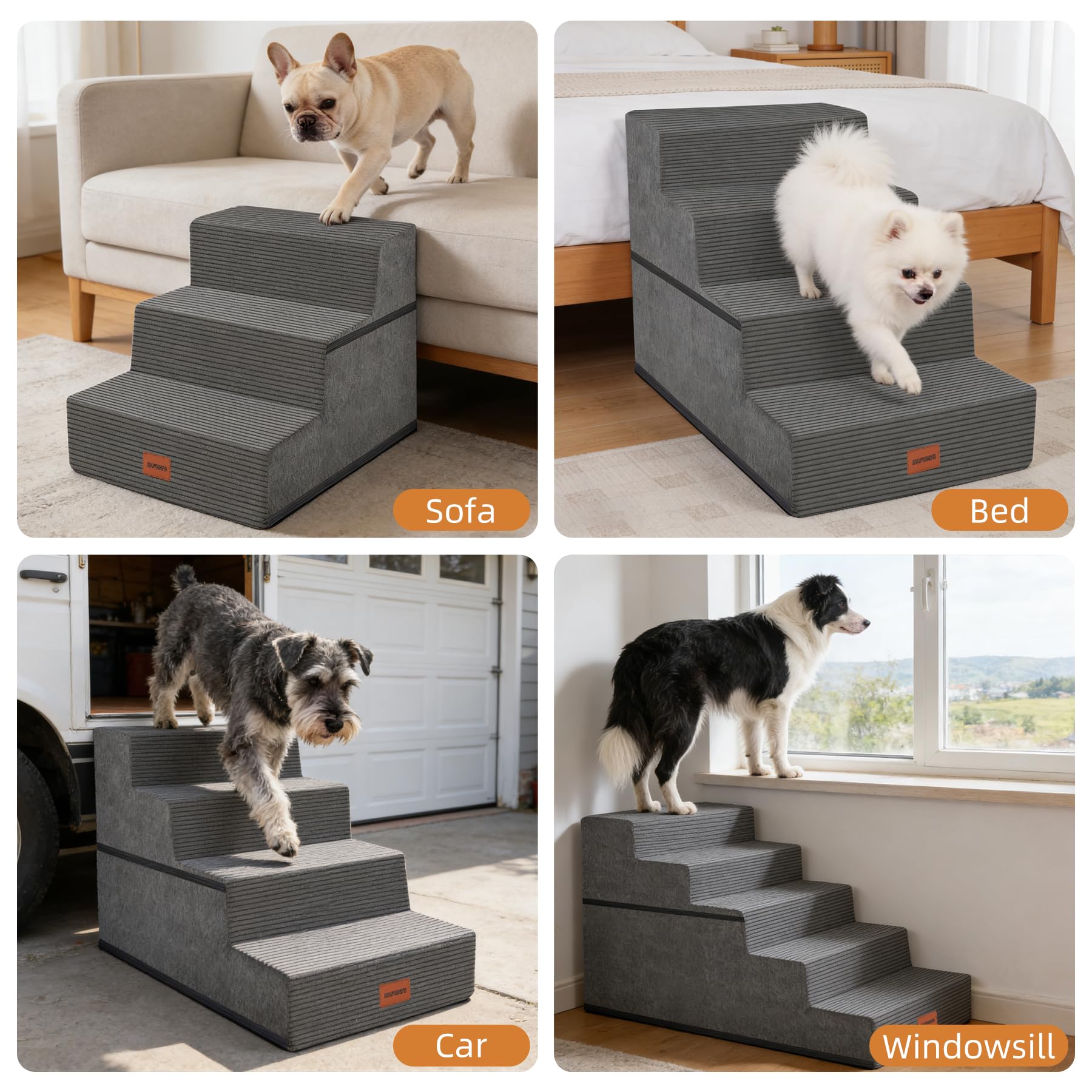 Escalera para perros pequeños 57 cm H, 5 escalones para mascotas de cama alta, entrada equilibrada antideslizante para mascotas para gatos medianos, escalera para perros interiores, color gris