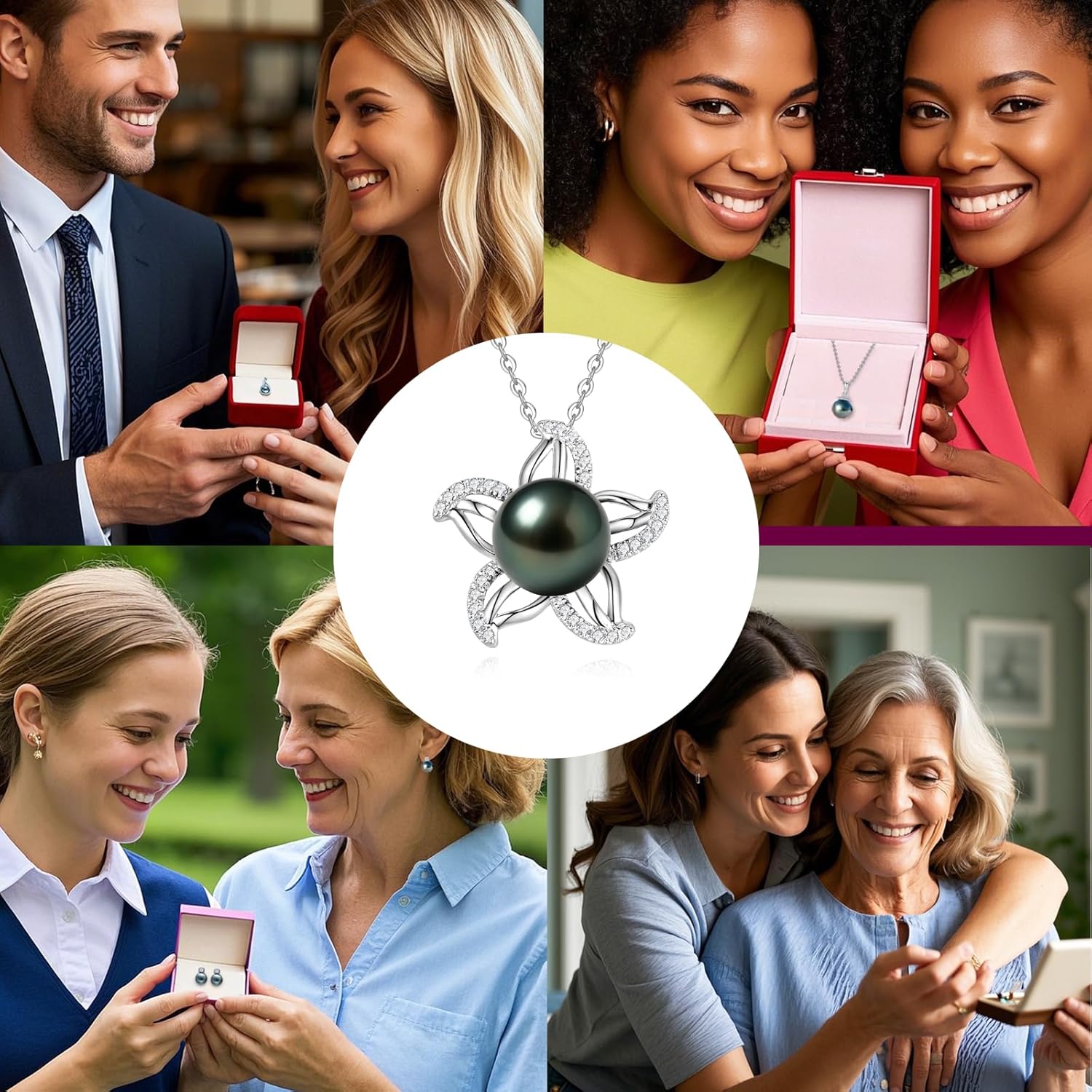 Genuine Tahitian Black Pearl Necklace for Women, 9-11mm AAAA Seawater Pearl with Sterling Silver Moissanite Pendant, Jewelry Gift for Wife, Mom, Girlfriend, Wedding Anniversary, Birthday, Christmas - Image 7