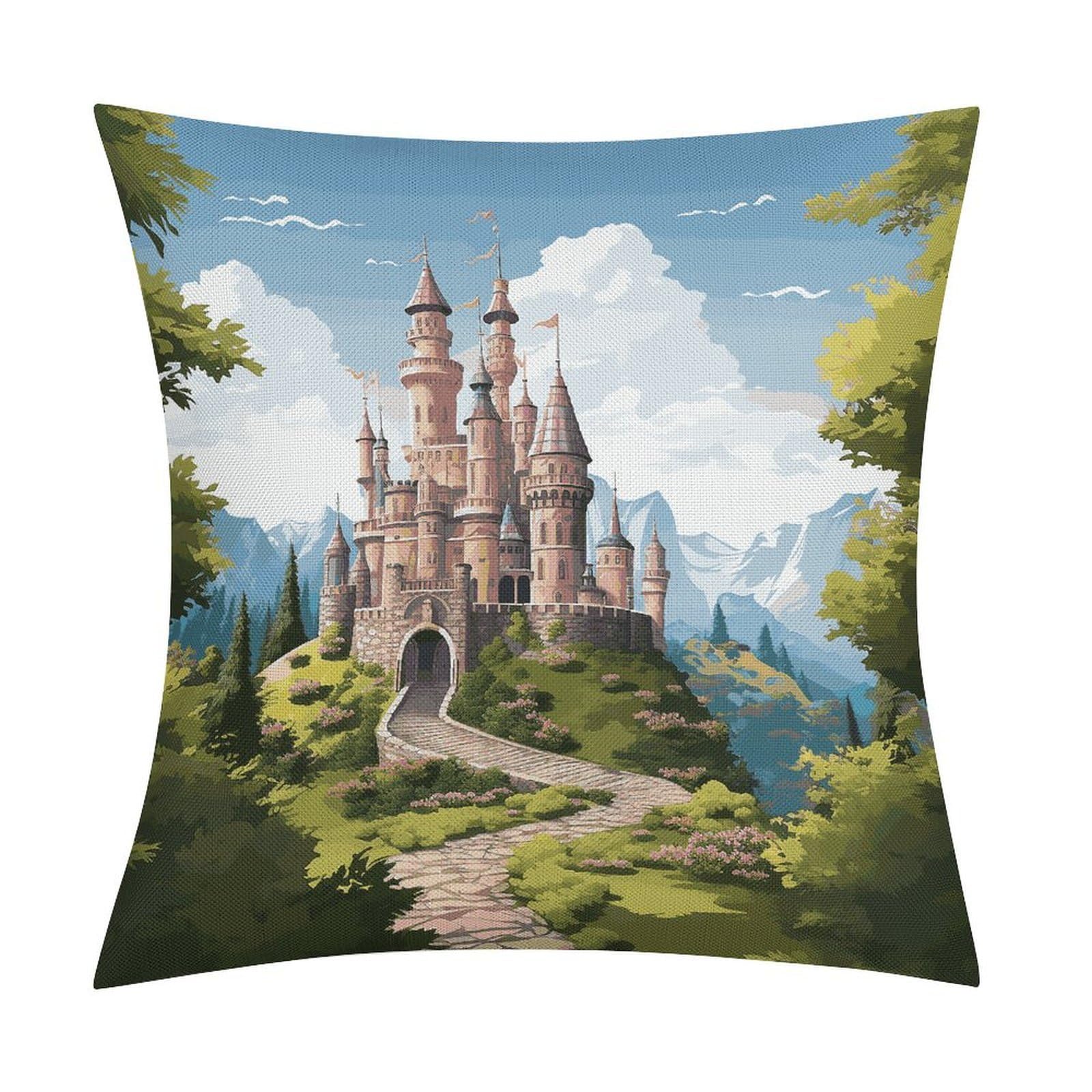Fodpand Style Fairy Tale Castle Pillow Covers 18X18 Inch, Pillow Cases Boho Farmhouse, Throw Pillow Covers For Couch Sofa Bed Spring Home Decor