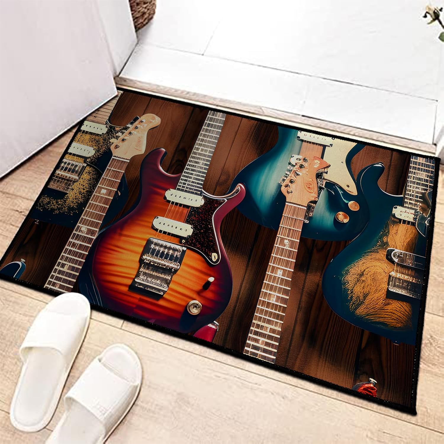 keepcute Guitar Area Rug Musical Rugs Non-Slip Floor Rock Electric Guitar Pattern Carpet for Living Room Bedroom Music Room, Home Decor 5' x 7'