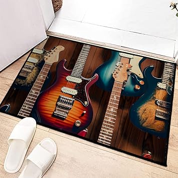 keepcute 2x3 ft Guitar Area Rug Musical Non Slip Floor Carpet Music Decor