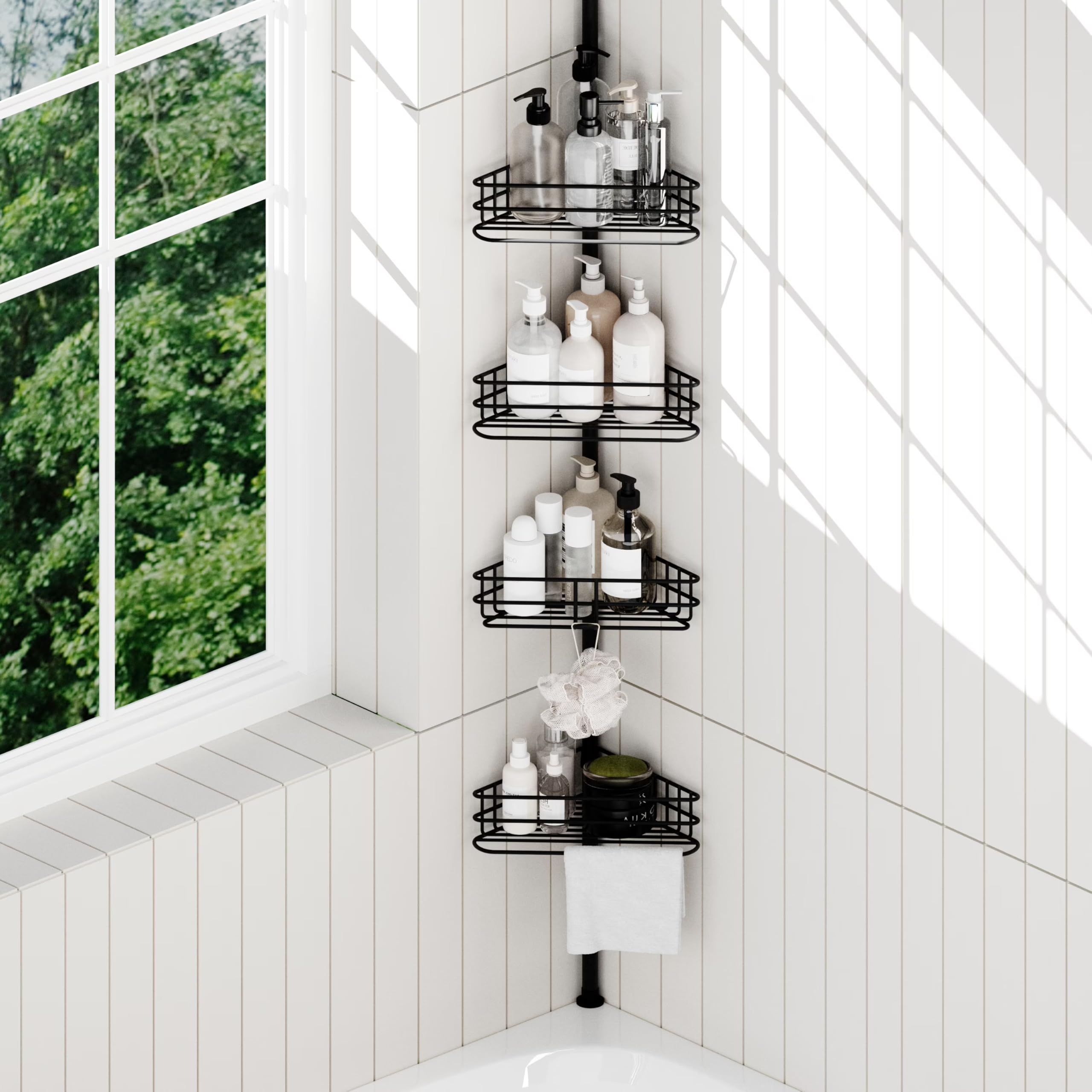 4-Tier Adjustable Tension Pole Shower Caddy - Corner Bathroom Organizer Rustproof Stainless Steel No Drill Tool-Free Installation 31