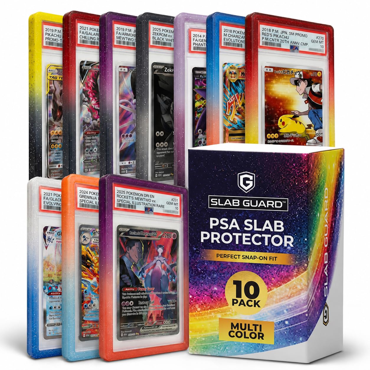 10 Pack Bumper Guards for PSA Graded Cards ONLY - Stackable Protector Case Prevents Scratches, Chips & Cracks - Easy Install & Removal - Premium Grade TPU (Multicolor, 10 Gradient Colors)
