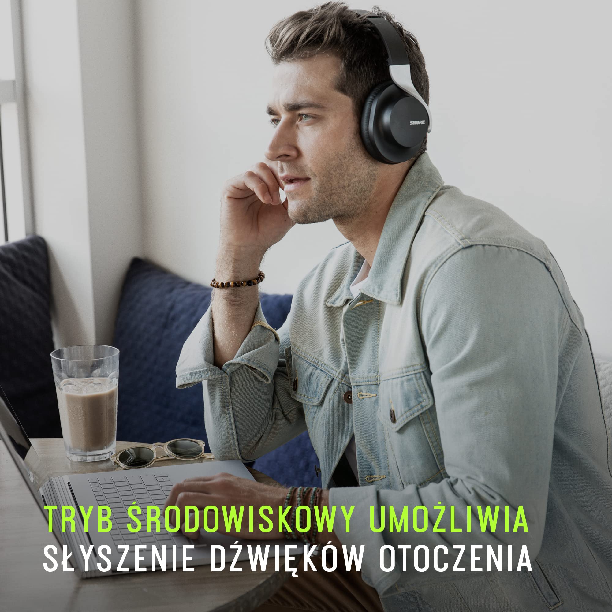 Shure AONIC 40 Bezprzewodowe słuchawki nauszne z mikrofonem, 25 -godzinna żywotność baterii, kompatybilny z iPhone'em i Androidem - czarny