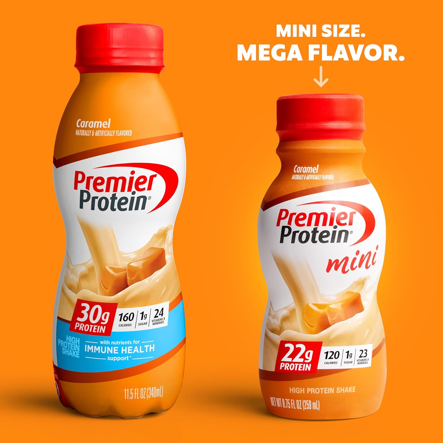 Premier Protein Shake MINIs Chocolate 22g Protein 120 Calories Pack of 12 & Caramel 22g Protein 120 Calories Pack of 12