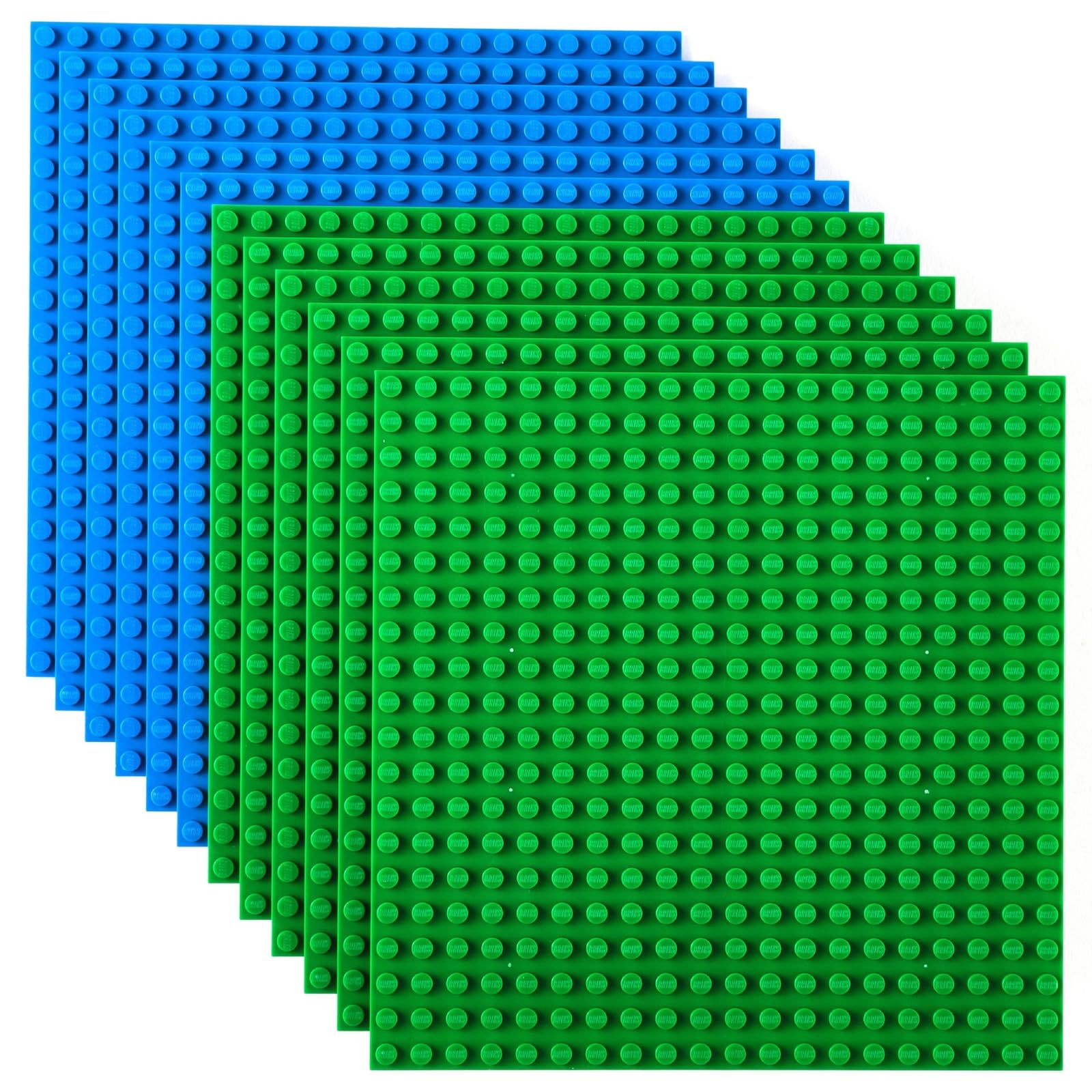 Strictly BriksPremium Green And Blue Colored 15cm X 15cm Construction Base Plate 12 Pack - Compatible with LEGO Blocks, Compatible with LEGO Baseplates