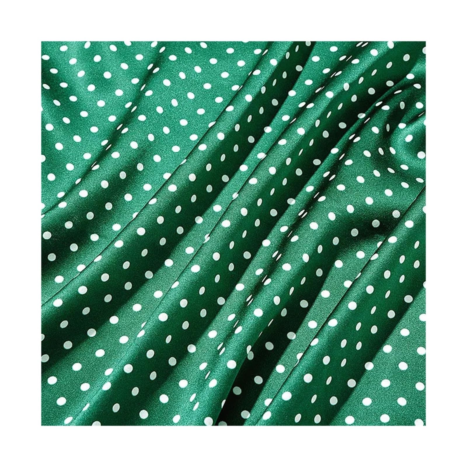 Polka Dots Fabric 19 Momme Polka Dot Silk Fabric for Apparel Mulberry Material Pajama Dress Making(Green,1.5 Meter)